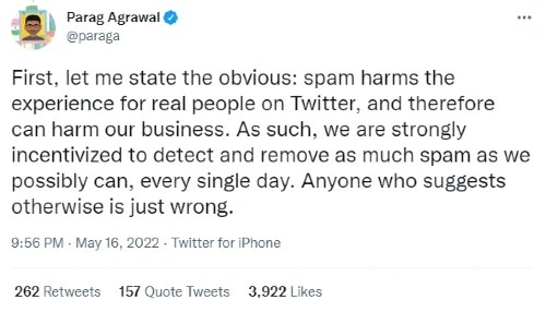 We suspend over half a million spam accounts every day: Parag Agrawal