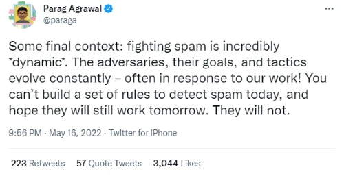 We suspend over half a million spam accounts every day: Parag Agrawal