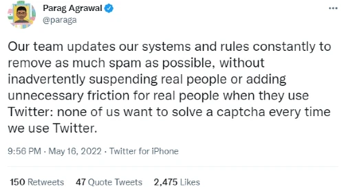 We suspend over half a million spam accounts every day: Parag Agrawal