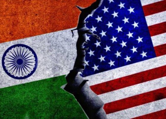 India vs America tariff war illustration with trade conflict the tariff war